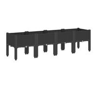 vidaXL Garden Planter with Legs-Black Rattan Style Polypropylene - 160x40x42 cm - Elevated & Durable for Outdoor, Patio, Terrace