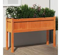 vidaXL Wooden Garden Planter with Legs in Wax Brown - Outdoor Rectangular Flower/Plant Container box for Patio, Balcony, or Terrace