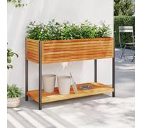 Garden Planter with Shelf Outdoor Flower Pot Solid Wood Acacia & Steel vidaXL