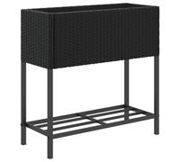 vidaXL Garden Planter with Shelf, Plant Pot for Patio Balcony Terrace, Flower Pot for Flower Herb Plant, Outdoor Planter Box, Black Poly Rattan