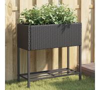 vidaXL Garden Planter Shelf Black Poly Rattan - 70x28x70 cm with Robust Powder-Coated Steel Frame for Outdoor Use