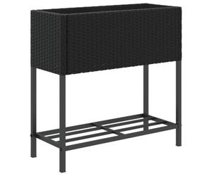 vidaXL Garden Planter with Shelf Black Poly Rattan