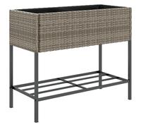 vidaXL Garden Planter with Shelf Flower Pot Patio Planter Pot Grey Poly Rattan