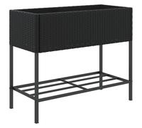 vidaXL Garden Planter with Shelf Flower Pot Planter Pot Black Poly Rattan