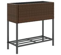 vidaXL Garden Planter with Shelf Flower Pot Planter Pot Brown Poly Rattan