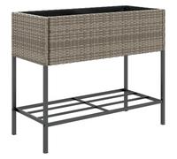 vidaXL Garden Planter with Shelf Flower Pot Patio Planter Pot Grey Poly Rattan