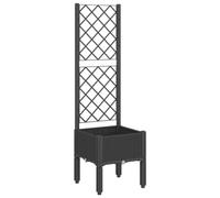 vidaXL Garden Planter with Trellis - Black Square PP Outdoor Plant Container for Climbing Plants, Elevated Rattan-Style 40x40x142 cm