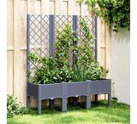 vidaXL Rectangular Garden Planter with Trellis - Grey 120x40x142 cm Polypropylene - Rattan Look, Elevated Outdoor Planter for Climbing Plants