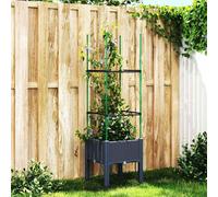 vidaXL Garden Planter with Trellis - Outdoor Polypropylene Flower Pot Box in Grey, 40x40x142.5 cm, with Moisture-Retaining Design & Rattan Look