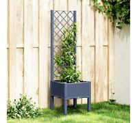 vidaXL Garden Planter with Trellis - Grey PP Rattan-Look 40cm Planter Box for Patio, Garden, Terrace with Integrated Climbing Support