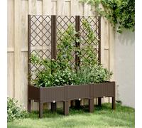 vidaXL Polypropylene Garden Planter with Integrated Trellis - Rattan Look 120x40x142 cm - Elevated Outdoor Patio Raised Plant Box Brown