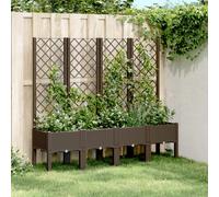 vidaXL Brown PP Garden Planter with Trellis - Outdoor Rectangular Flower Pot Box, Rattan Look, 160x40x142cm for Patio, Terrace