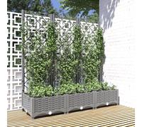 vidaXL Polypropylene Raised Garden Bed with Trellis - Light Grey, 120x40x121.5 cm, for Patio/Terrace Gardening
