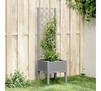 vidaXL Garden Planter with Trellis - Light Grey 40x40x142 cm PP - Spacious for Vegetables/Flowers, Durable Polypropylene, Support for Climbing Plants, Rattan Design, Elevated for Garden/Patio Use
