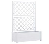 vidaXL White Garden Planter with Trellis, Rectangular Raised Bed for Flowers and Plants, Outdoor and Indoor Use, Polypropylene Construction