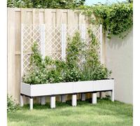 vidaXL White Rattan-Look Garden Planter with Trellis - Polypropylene, 160x40x142 cm - Outdoor Plant Climbing Support