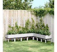 vidaXL Garden Planter with Trellis - Durable White PP Box for Outdoor, Patio, Terrace - Ample Space, Rattan Look, Elevated