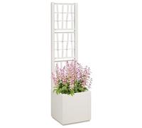 vidaXL Garden Planter with Trellis White 36 x 36 x 140 cm PP, Garden and Terrace, Modern Outdoor Planters, UV-Resistant Materials, Water-Resistant Planter Box, Trellis for Vines