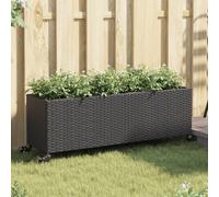 vidaXL Garden Planter with Wheels and 3 Pots Black 107x32x38 cm Poly Rattan