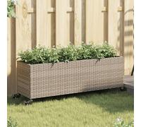 vidaXL Garden Planter with Wheels and 3 Pots Grey 107x32x38 cm Poly Rattan