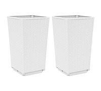 vidaXL Garden Planters 2-Pack - White Rattan-Look Polypropylene Outdoor Planters for Patio/Garden, 32.5x32.5x57 cm