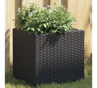Garden Planter Black 36x30x32cm PE Rattan Powder-Coated Steel Outdoor Pot Decor