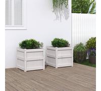 vidaXL Solid Pine Wood Garden Planters - 2 pcs White Square Plant Pots for Patio and Outdoor Living Space - 50cm x 50cm x 50cm