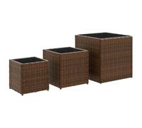 vidaXL Garden Planters 3 pcs, Plant Pot for Patio Balcony Terrace, Flower Pot for Flower Herb Plant, Outdoor Planter Box, Brown Poly Rattan
