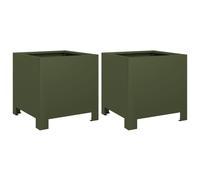 vidaXL Garden Planters - Outdoor Flower Pots - Olive Green Steel Planter Boxes - 30x30x30 cm - Set of 2