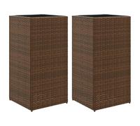 vidaXL Garden Planters Outdoor Flower Pot Planter Pot 2 pcs Brown Poly Rattan