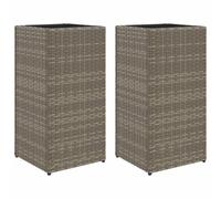vidaXL Garden Planters Outdoor Flower Pot Planter Pot 2 pcs Grey Poly Rattan
