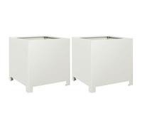 vidaXL Garden Planters Patio Flower Pot Outdoor Planter Box 2 pcs - Steel, White, 40x40x40 cm for Gardens, Balconies, Patios