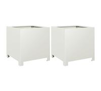 vidaXL Garden Planters Patio Flower Pot Outdoor Planter Box 2 pcs - Steel, White, 40x40x40 cm for Gardens, Balconies, Patios