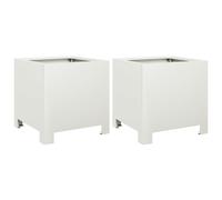 vidaXL Garden Planters Patio Flower Pot Outdoor Planter Box 2 pcs White Steel, Square, 30x30x30 cm,