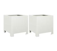 vidaXL Garden Planters Patio Flower Pot Outdoor Planter Box 2 pcs White Steel, Square, 30x30x30 cm,