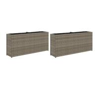 vidaXL Garden Planters with 2 Pots Flower Pot Plant Pot 2 pcs Grey Poly Rattan