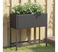 vidaXL Garden Planters with Shelf 2 pcs Black 70x28x70 cm Poly Rattan