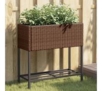 vidaXL Garden Planters with Shelf 2 pcs Brown 70x28x70 cm Poly Rattan