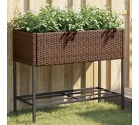 vidaXL Garden Planters with Shelf 2 pcs Brown 90x40x75 cm Poly Rattan