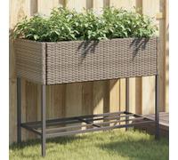 vidaXL Garden Planters with Shelf 2 pcs Grey 90x40x75 cm Poly Rattan