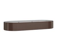 vidaXL Garden Raised Bed-Brown Powder-Coated Steel Planter-Oval Flower Box for Outdoor, Patio, 249x100x36 cm
