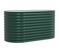 vidaXL garden raised bed, green, oval, powder-coated steel, 160x80x81cm planter for outdoor use - drainage included