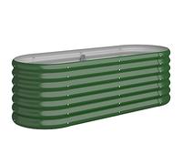 vidaXL Garden Raised Bed Green Powder-Coated Steel - 114x40x36 cm Sturdy, Weather- Oval Flower Box for Outdoor Gardening