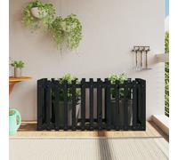 vidaXL Solid Pine Wood Garden Raised Bed with Fence Design - Versatile Outdoor Plant and Flower Holder, Large Soil Space, ic Look, Black.