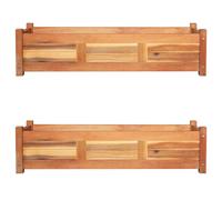 vidaXL Acacia Wood Raised Garden Beds - Set of 2 Wooden Planters for Outdoor, Patio, Deck, Herb & Flower Gardening, 100x30x25cm, Brown