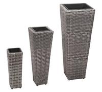 vidaXL Garden Raised Beds 3 pcs Poly Rattan Grey