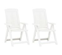 vidaXL 2x Garden Reclining Chairs Plastic White Adjustable Outdoor Lounge