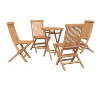 Garden Bistro Set Solid Teak Brown Round Foldable Table & 2 Chairs 60x60x75 2pc