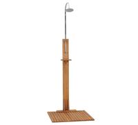 vidaXL Garden Shower in Solid Teak Wood with Stainless Steel Tube and Non-Slip Base - Durable Outdoor Shower System with Added Shelf for Bath Essentials