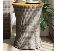Garden Side Table Drum Shape Outdoor Patio Coffee Table Poly Rattan & Solid Wood
